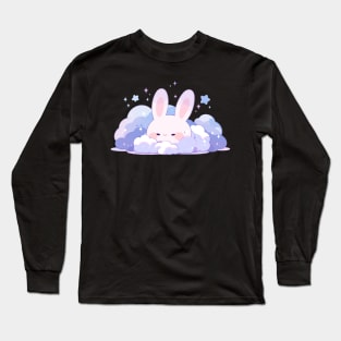 Cute Fluffy Kawaii Chubby Bunny Floating In The Starry Sky Long Sleeve T-Shirt